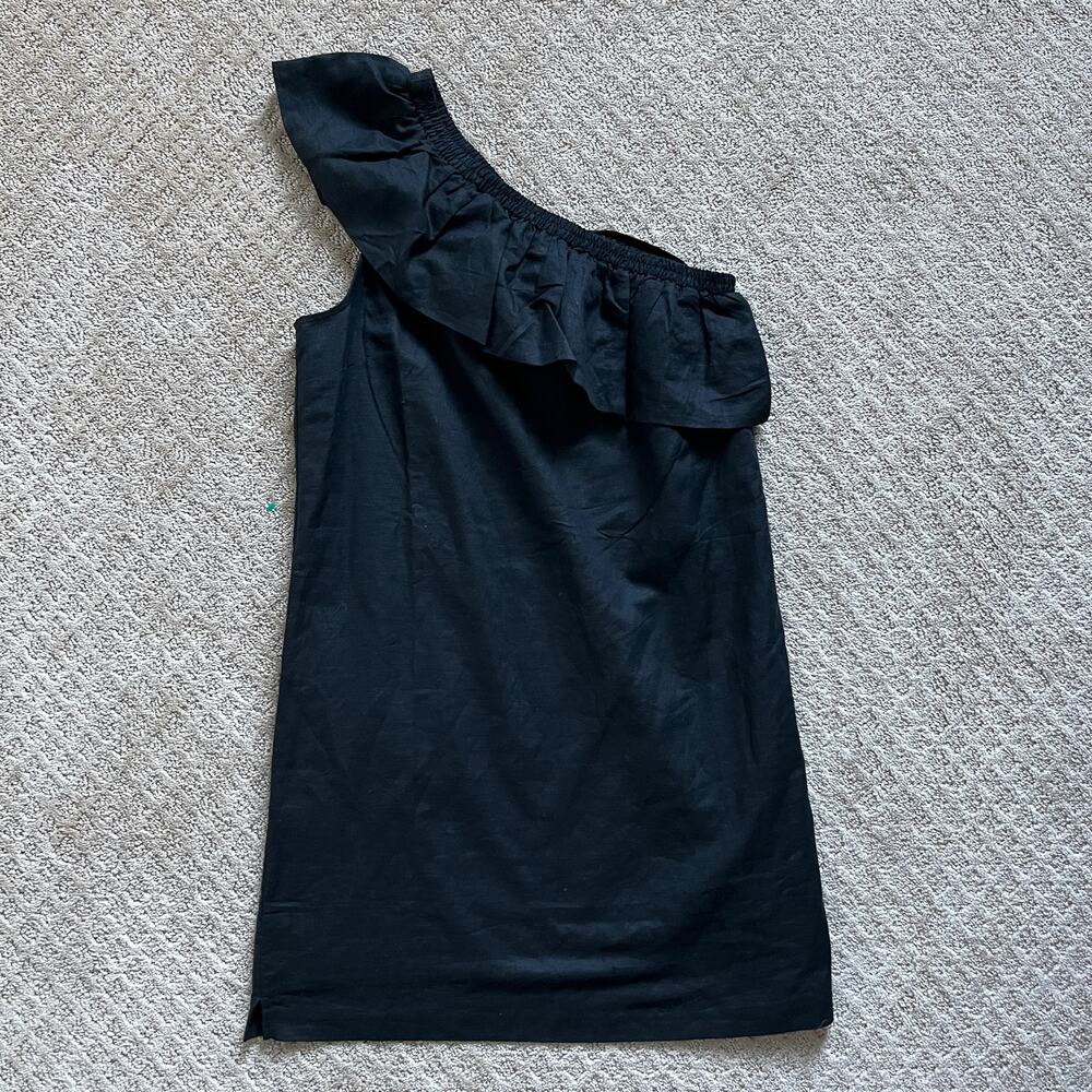 J. Crew Black Linen Blend One-Shoulder Dress